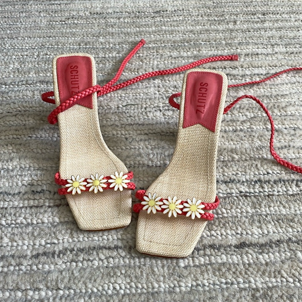 Schutz Daisy heel orange/pink 8 excellent condition